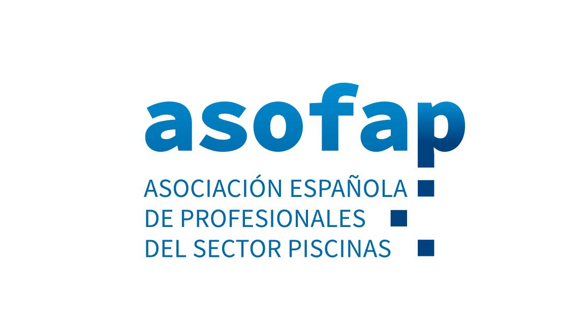 Logotipo de la ASOFAP, con el nombre en minúsculas azules y el texto "ASOCIACIÓN ESPAÑOLA DE PROFESIONALES DEL SECTOR PISCINAS" debajo, también en azul, sobre fondo blanco.