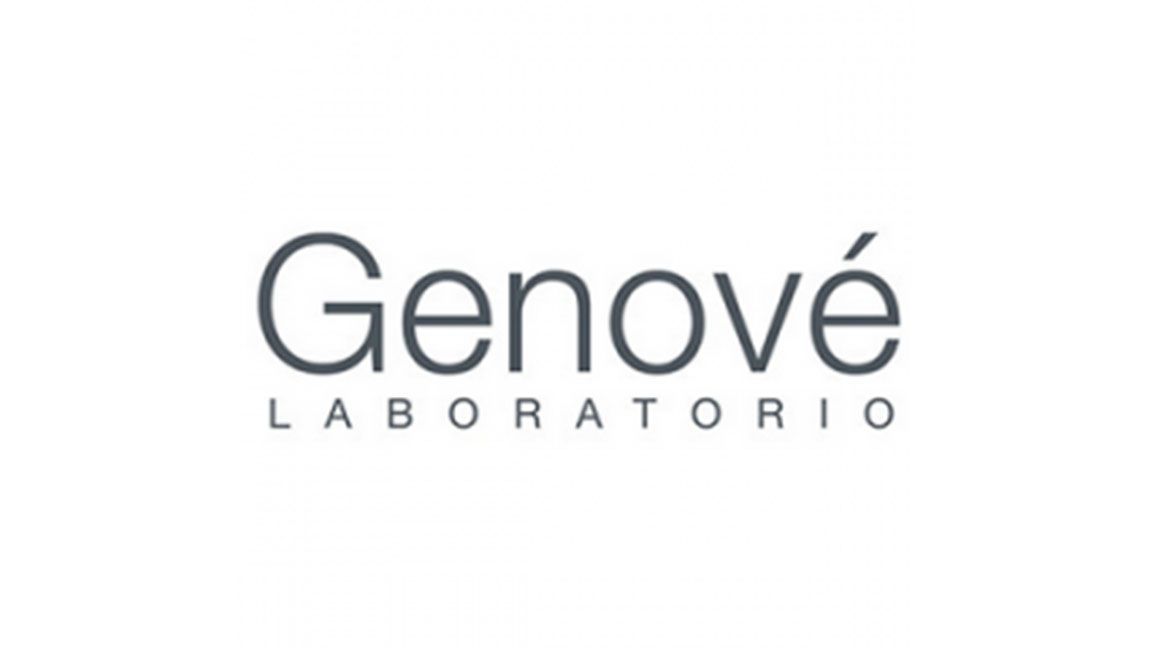 La imagen muestra el logotipo de "Genové Laboratorio" con el nombre de la marca en grandes y modernas letras grises centradas sobre fondo blanco.