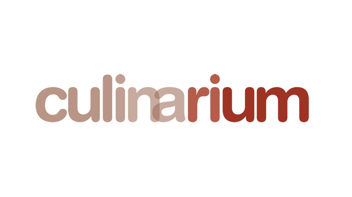 La palabra "culinarium" está escrita en letras minúsculas redondeadas, con un degradado de color que va del marrón claro a la izquierda a un rojo más oscuro a la derecha, sobre un fondo blanco.