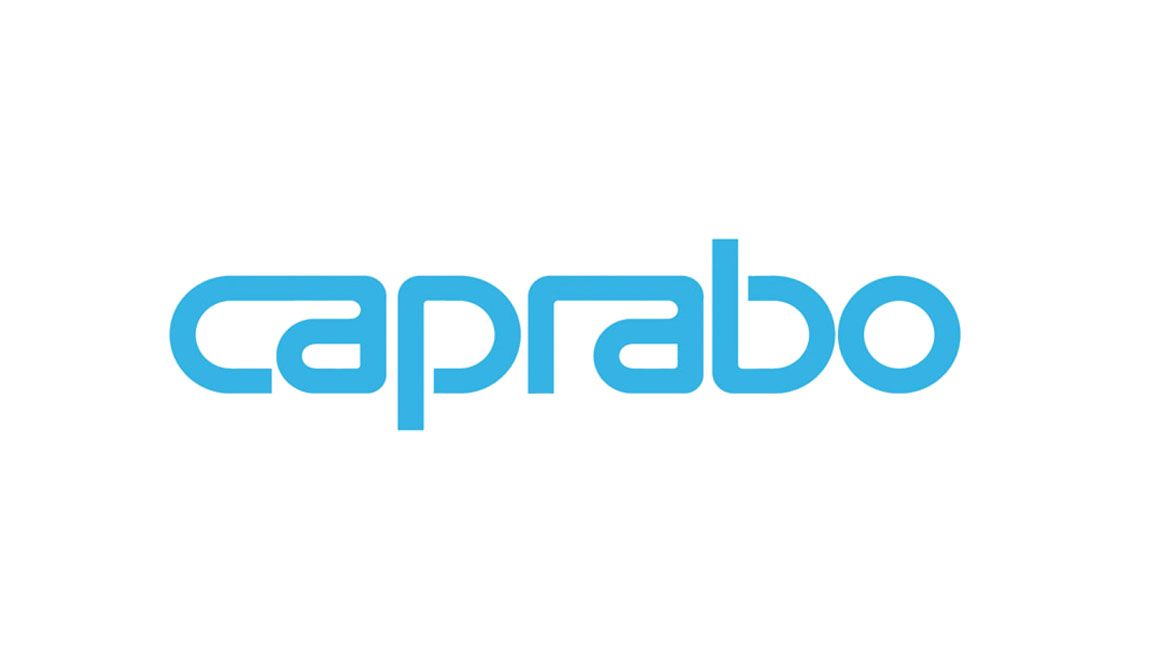 La imagen muestra el logotipo de Caprabo con el nombre de la marca escrito en minúsculas, letras azules redondeadas sobre fondo blanco.