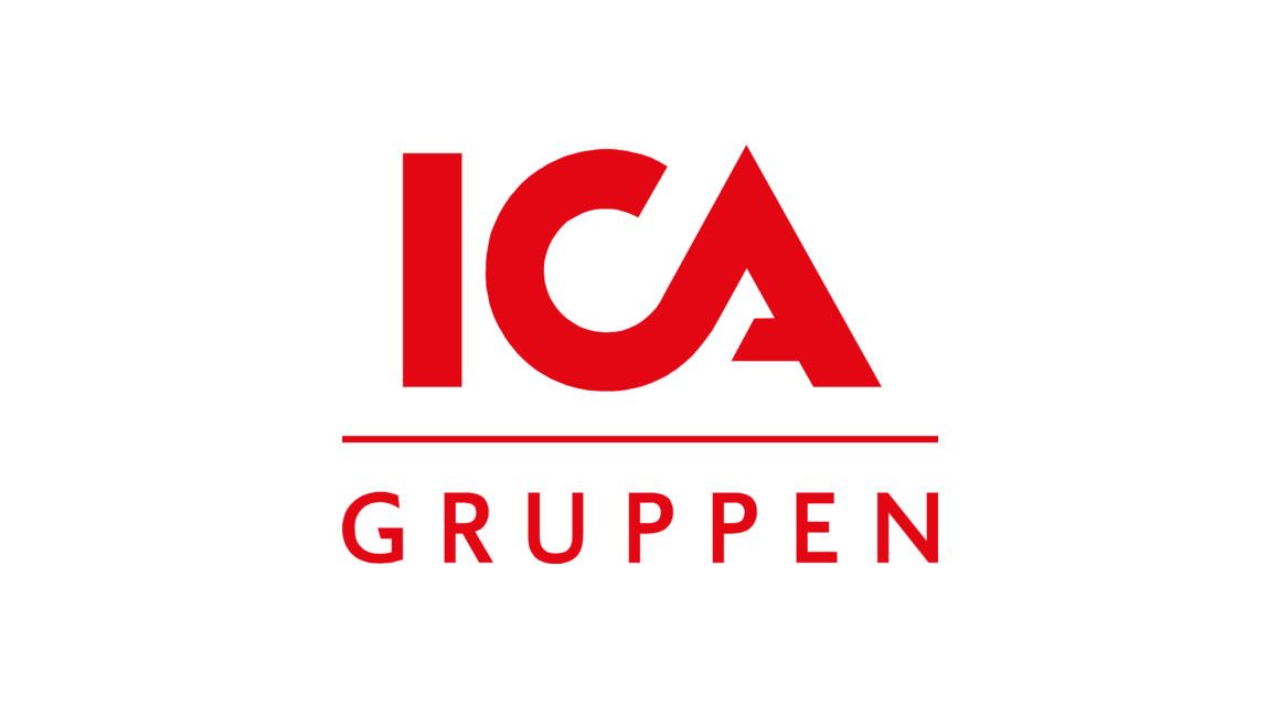 La imagen muestra el logotipo de ICA Gruppen con "ICA" en letras rojas gruesas sobre una línea horizontal, y "GRUPPEN" en letras mayúsculas rojas debajo, todo sobre fondo blanco.